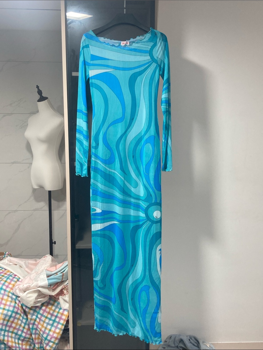 Emilio Pucci Turquoise & Aqua Long-Sleeve Maxi Dress Size:L